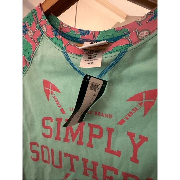 Simply Southern Long Sleeve Graphic T-Shirt Sz S Mint Green & Pink Turtle Print - Picture 4 of 6